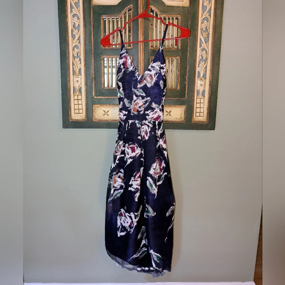 Phoebe by Kay Unger - Blue Floral Silk Bamboo Organza Gown size 2 - Picture 1 of 15